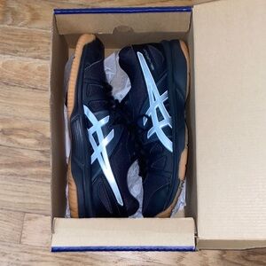 ASICS Women’s Black and Silver Athletic Shoes with Tan Soles